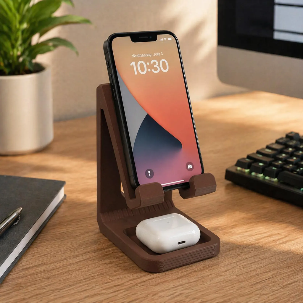 Dual-Function Desktop Device Support Bracket, Integrated Smartphone Holder With Built-In Storage Compartment For Audio Accessories