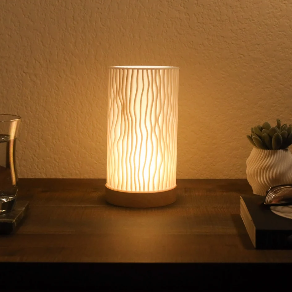 Wavy Texture Cylindrical Table Lamp, Ambient LED Accent Lighting For Bedside Counters And Work Surfaces