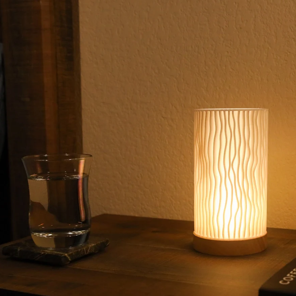 Wavy Texture Cylindrical Table Lamp, Ambient LED Accent Lighting For Bedside Counters And Work Surfaces