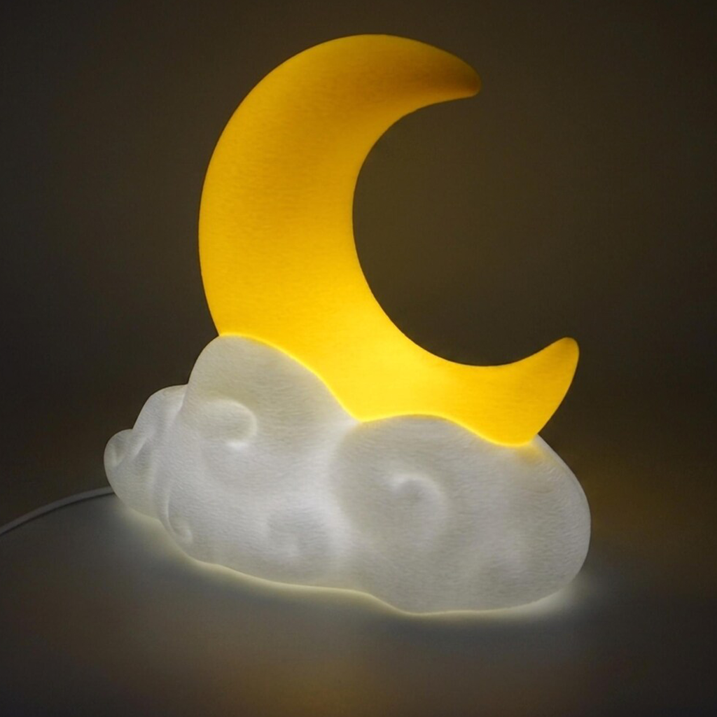Crescent Moon On Cloud Sculptural LED Lamp, Dual-Tone Ambient Bedside Lighting With Customizable Illumination Shades