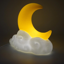 Load image into Gallery viewer, Crescent Moon On Cloud Sculptural LED Lamp, Dual-Tone Ambient Bedside Lighting With Customizable Illumination Shades