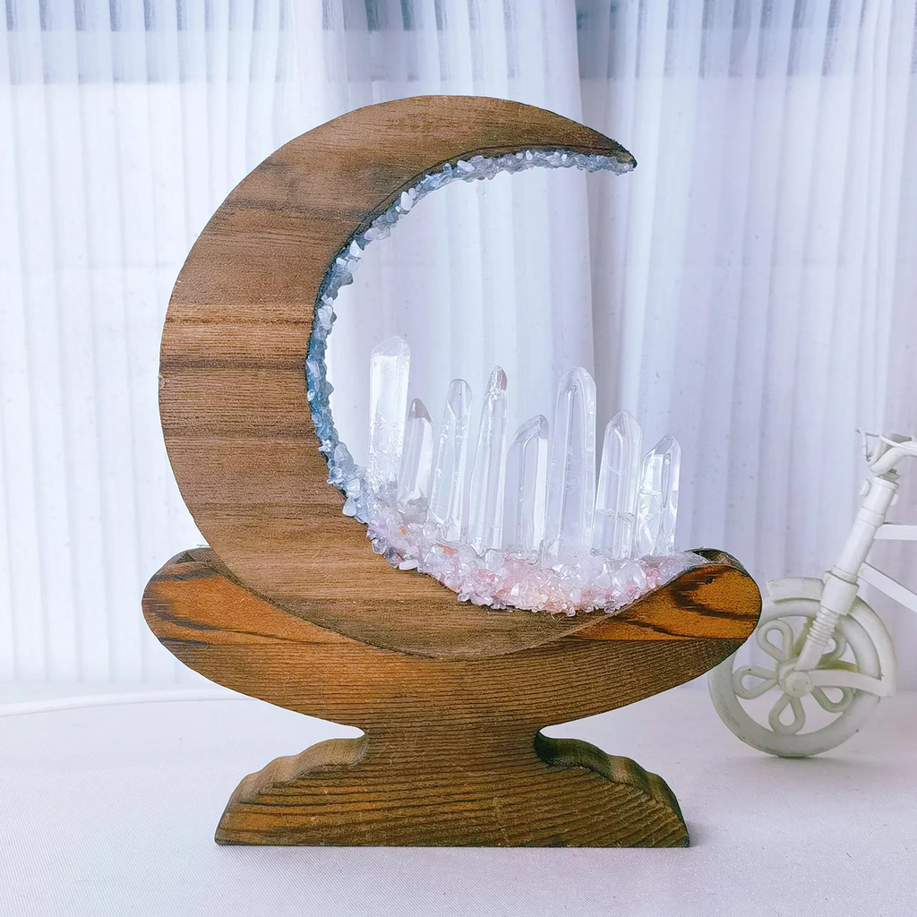 Crescent Moon Crystal Accent Lamp, Enchanted LED Ambient Table Light For Bedroom Shelves And Bohemian Interior Styling