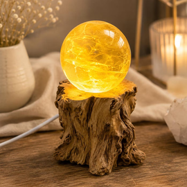 Rustic Tree Stump LED Light Base, USB Powered Illuminated Display Holder For Crystal Spheres And Decorative Ornaments