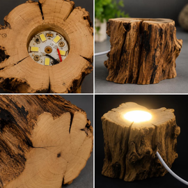 Rustic Tree Stump LED Light Base, USB Powered Illuminated Display Holder For Crystal Spheres And Decorative Ornaments