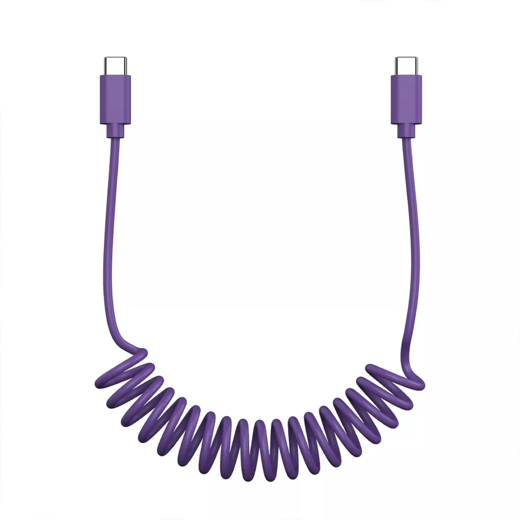 Retractable Coiled USB-C To USB-C Cord, Stretchable Tangle-Free Charging And Data Sync Cable In Vibrant Purple