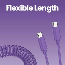 Load image into Gallery viewer, Retractable Coiled USB-C To USB-C Cord, Stretchable Tangle-Free Charging And Data Sync Cable In Vibrant Purple